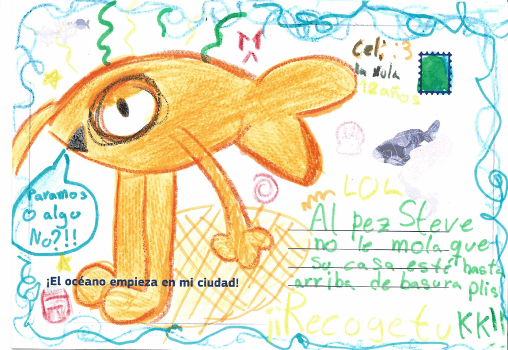 MakeEUBlue: postal realizada por niños durante la actividad en Gijón, sobre la salud de los océanos.