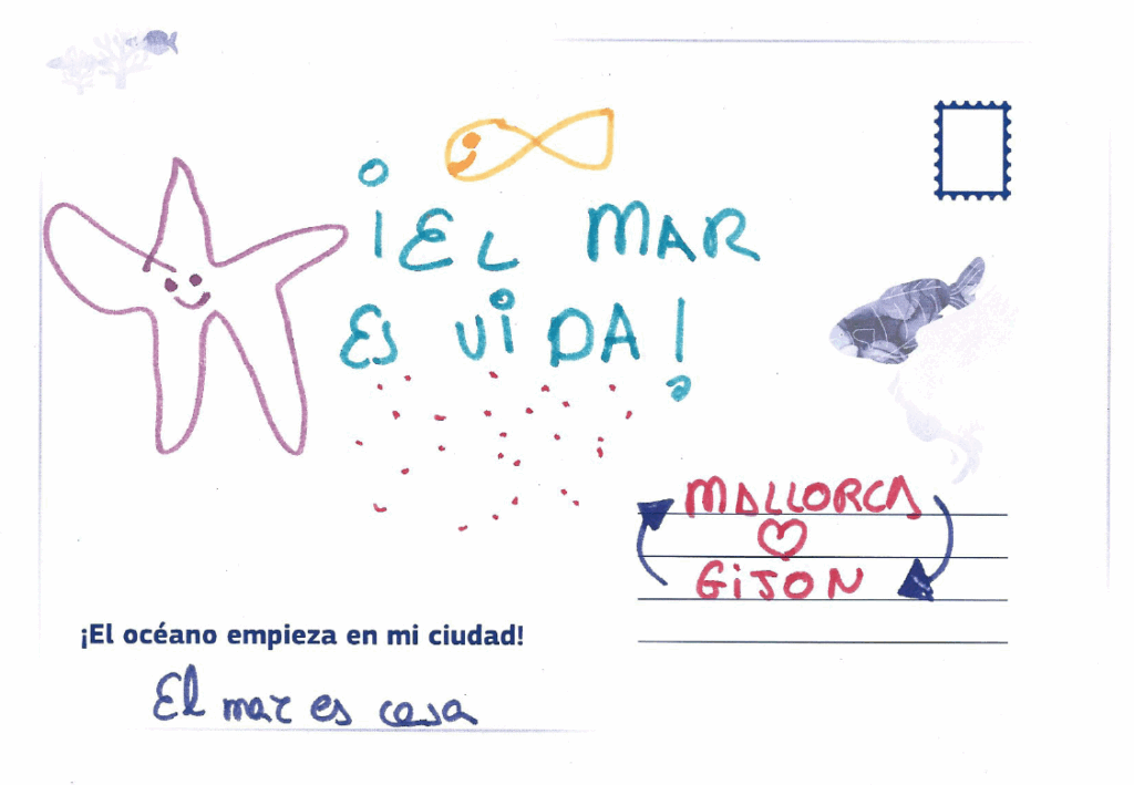 MakeEUBlue: postal realizada por niños durante la actividad en Gijón, sobre la salud de los océanos.