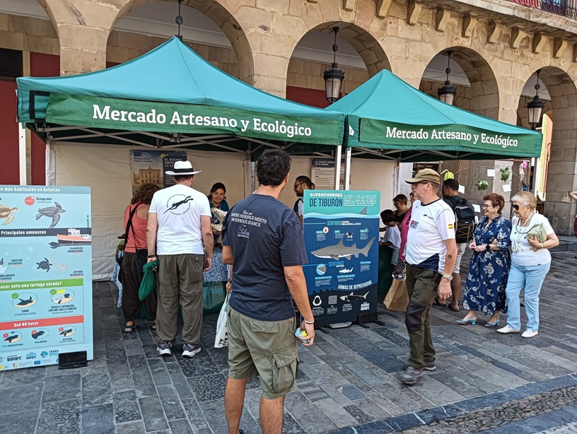 MakeEUBlue: Cities in Action. Actividad Actividad en el Mercado Artesano y Ecologíco de Gjón sobre la salud de los océanos y los ecosistemas acuáticos.